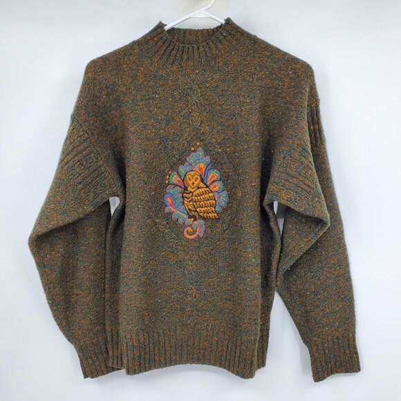 herman geist Sweaters - Vintage Herman Geist Hand Embroidered 100% Shetland Wool Owl Grandma Sweater M